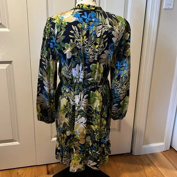 J. Crew silk ruffle hem long sleeve dress in watercolor floral sz Large - Picture 5 of 11